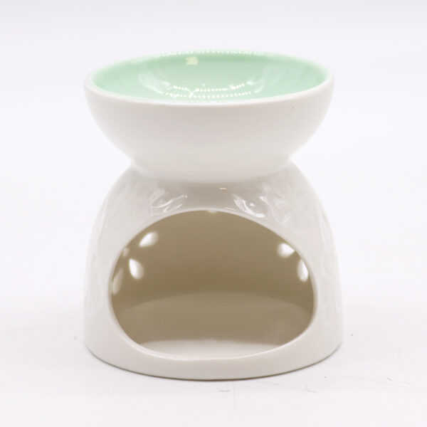 Classic White Oil Burner - Floral with Teal Well OBCW-08 - Image 2