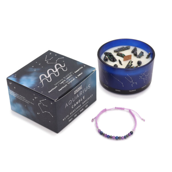 Zodiac Crystal Candle with Gemstone Bracelet - Aquarious - Image 2