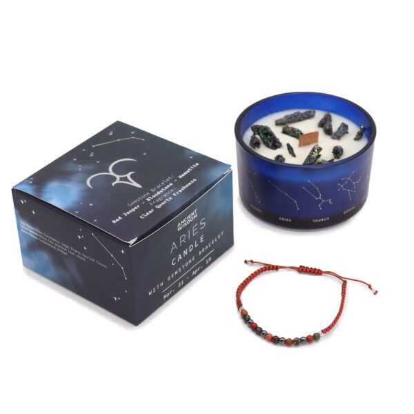 Zodiac Crystal Candle with Gemstone Bracelet - Aries - Image 2