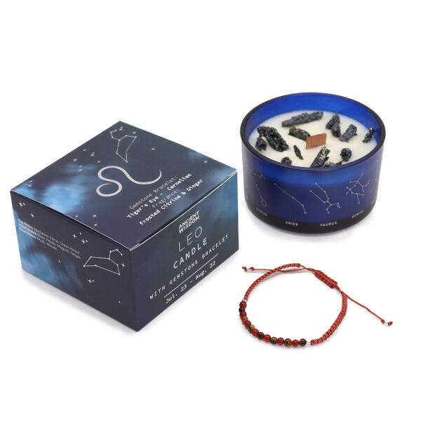 Zodiac Crystal Candle with Gemstone Bracelet - Leo - Image 3